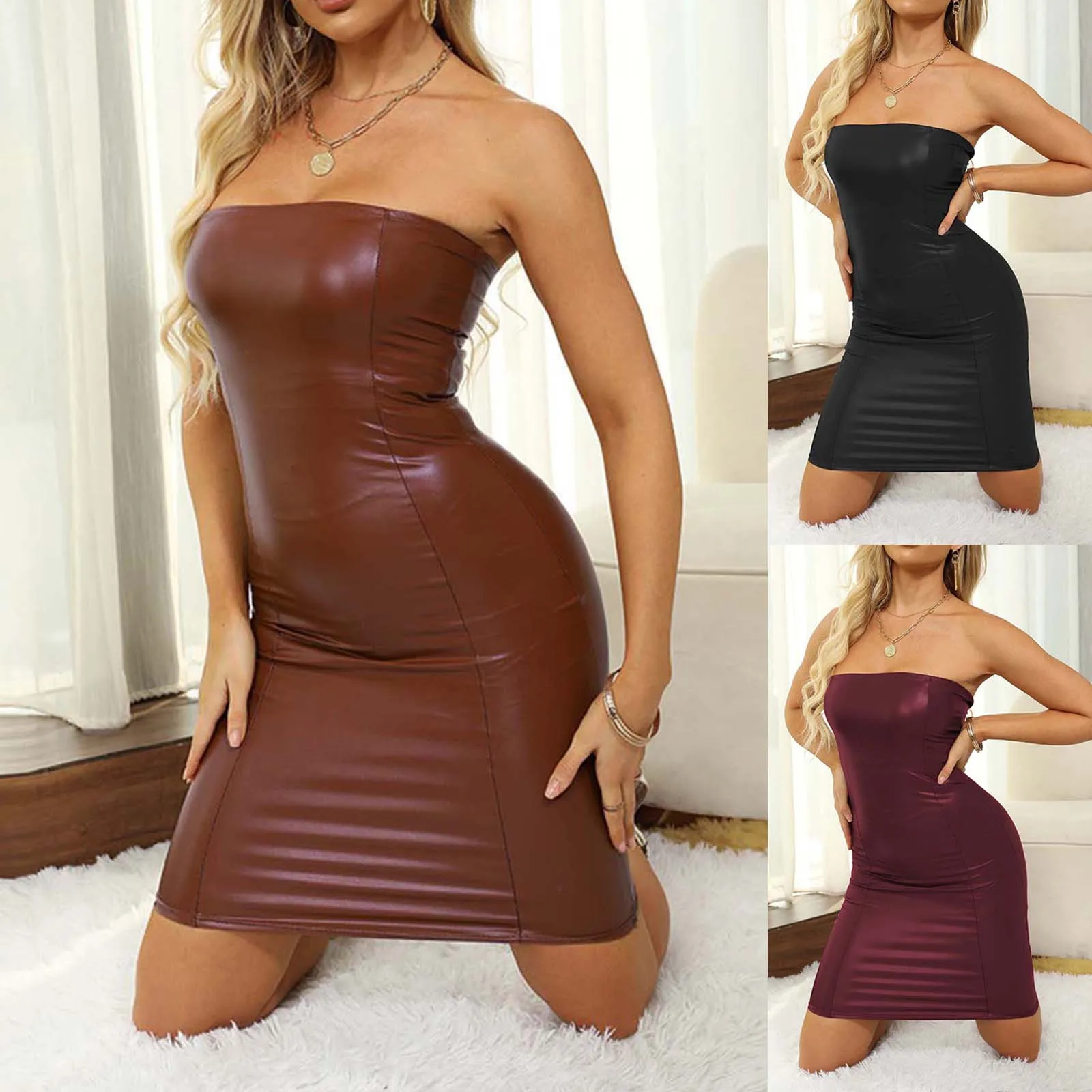 Women Summer Strapless Leather Dress Sexy Off Shoulder Sleeveless Solid Color Slim Party Dress Hip Wrap Elegant Female vestidos
Women Summer Strapless Leather Dress Sexy Off Shoulder Sleeveless Solid Color Slim Party Dress Hip Wrap Elegant Female vestidos