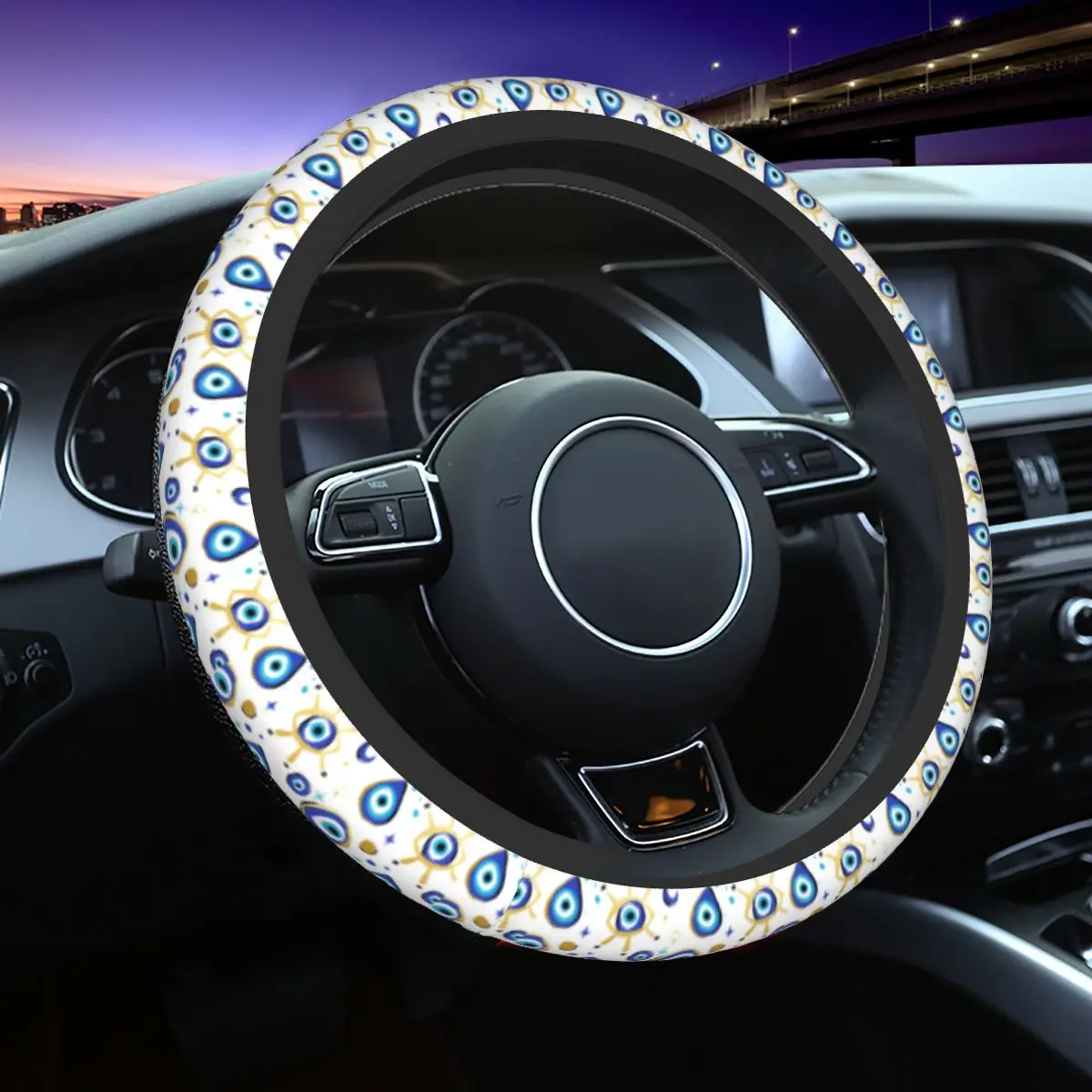 Mediterranean Blue And Gold Evil Eye Steering Wheel Cover Boho Steering Wheel Protector Universal 14.5-15 Inch Car Accessories
Mediterranean Blue And Gold Evil Eye Steering Wheel Cover Boho Steering Wheel Protector Universal 14.5-15 Inch Car Accessories