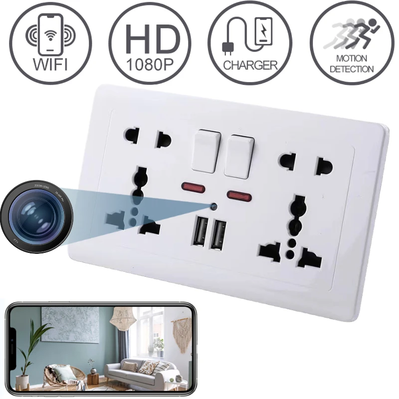 WIFI Wall Socket Camera 1080P HD Mini Camera Dual USB Charger Port Wall Socket Cam Motion Detection USB Switch Socket Camera
WIFI Wall Socket Camera 1080P HD Mini Camera Dual USB Charger Port Wall Socket Cam Motion Detection USB Switch Socket Camera