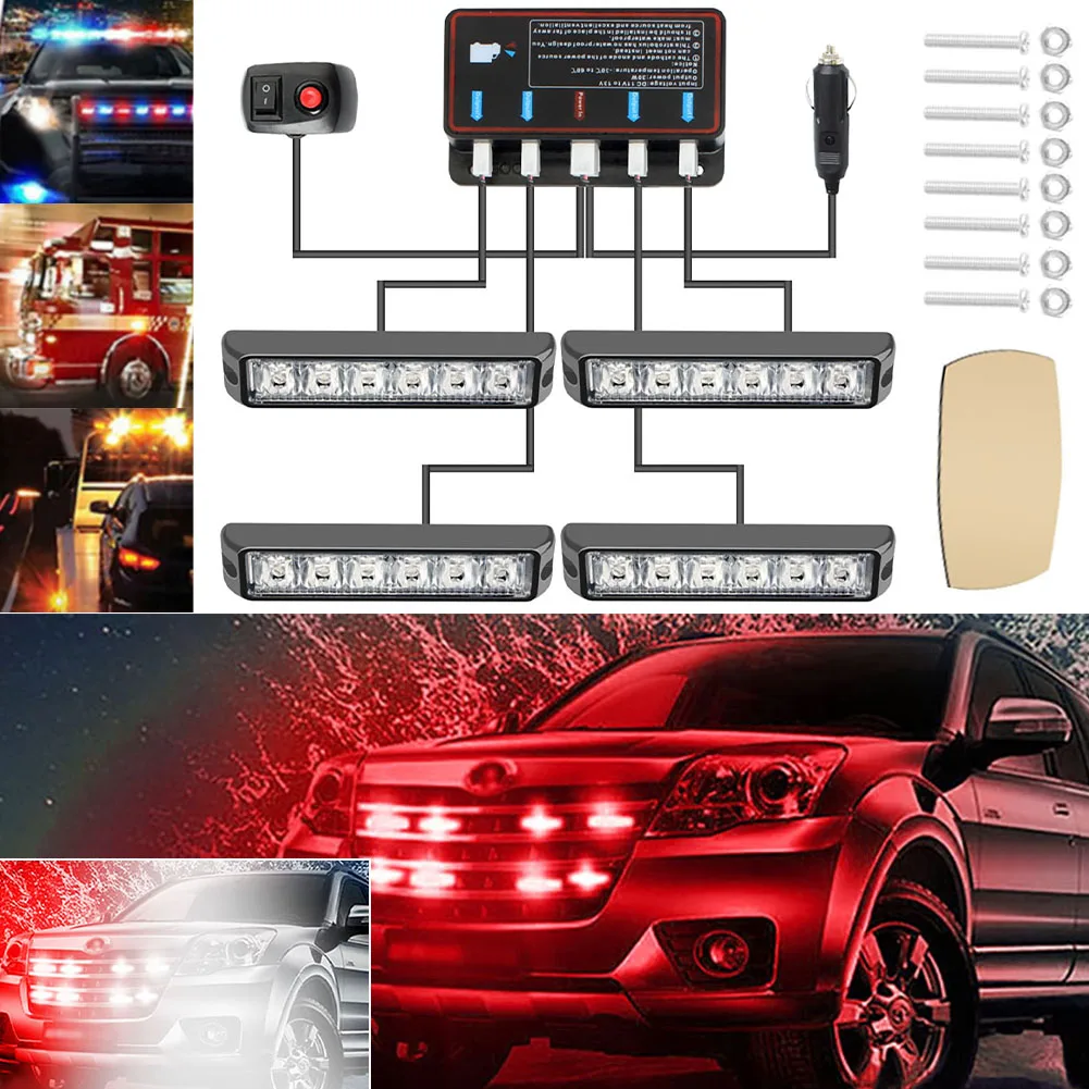 4*6LED Car Emergency Strobe Flashing Light 4 In 1 Car Trunk Warning Light Surface Grille Light Bar with On/Off Mode Switch
4*6LED Car Emergency Strobe Flashing Light 4 In 1 Car Trunk Warning Light Surface Grille Light Bar with On/Off Mode Switch