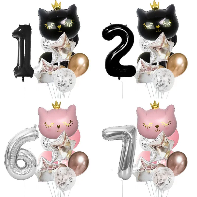 12pcs Cat Birthday Party Balloon Set Black Silver Number 0-9 Years Old Party Decoration Balloon Set Crown Cat Balloon Package
12pcs Cat Birthday Party Balloon Set Black Silver Number 0-9 Years Old Party Decoration Balloon Set Crown Cat Balloon Package