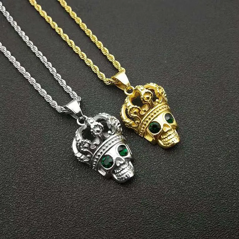 New Steel Decoration 316 Stainless Steel Gold-plated Crown Green Eye Skull Dead King Pendant Necklace
New Steel Decoration 316 Stainless Steel Gold-plated Crown Green Eye Skull Dead King Pendant Necklace