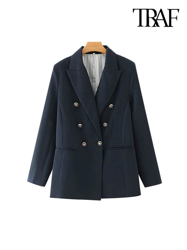 TRAF Women Fashion Office Wear Double Breasted Blazers Coat Vintage Long Sleeve Pockets Female Outerwear Chic Tops
TRAF Women Fashion Office Wear Double Breasted Blazers Coat Vintage Long Sleeve Pockets Female Outerwear Chic Tops