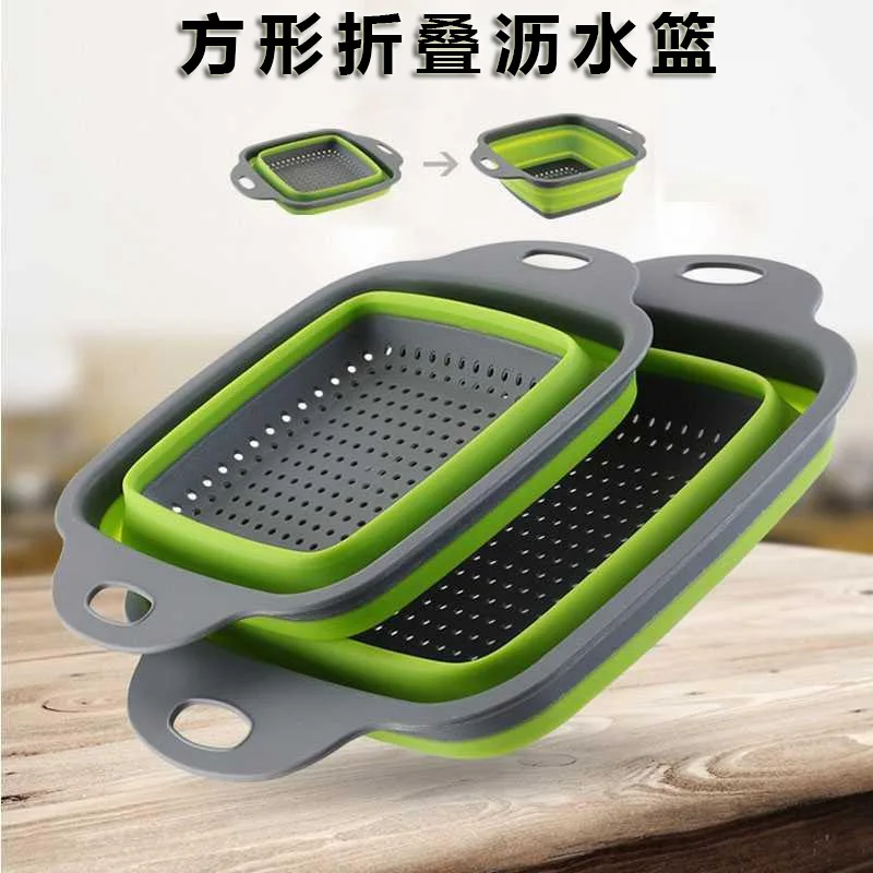 

Silicone Retractable Folding Drainage Basket Kitchen Supplies Square Drainage Basket Vegetable Washing Basket Fruit Basket