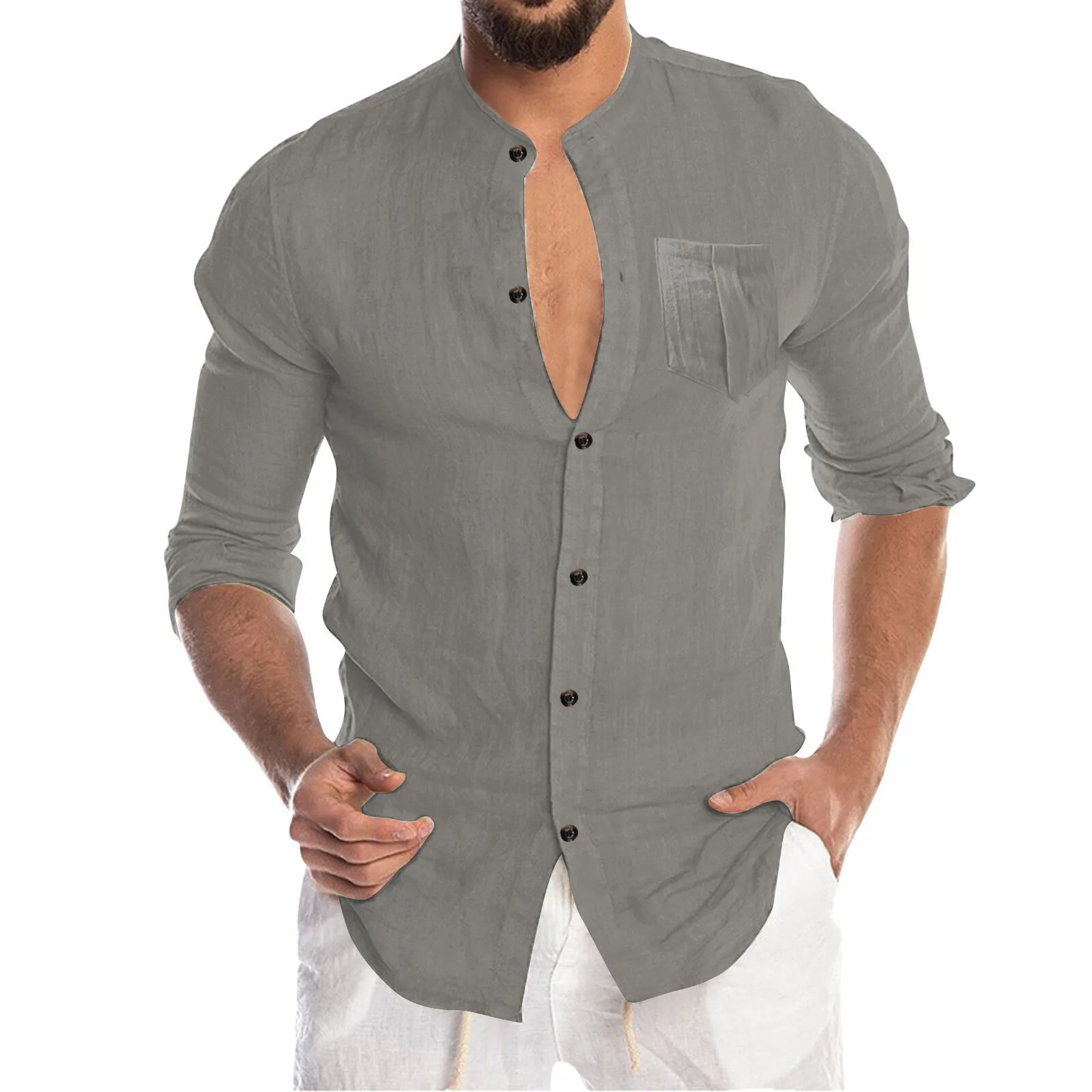 Men Fashion Casual Top Shirt Cotton And Linen Solid Color Round Neck Pockets Top Long Sleeve Button Shirt Yoga Tops Men
Men Fashion Casual Top Shirt Cotton And Linen Solid Color Round Neck Pockets Top Long Sleeve Button Shirt Yoga Tops Men