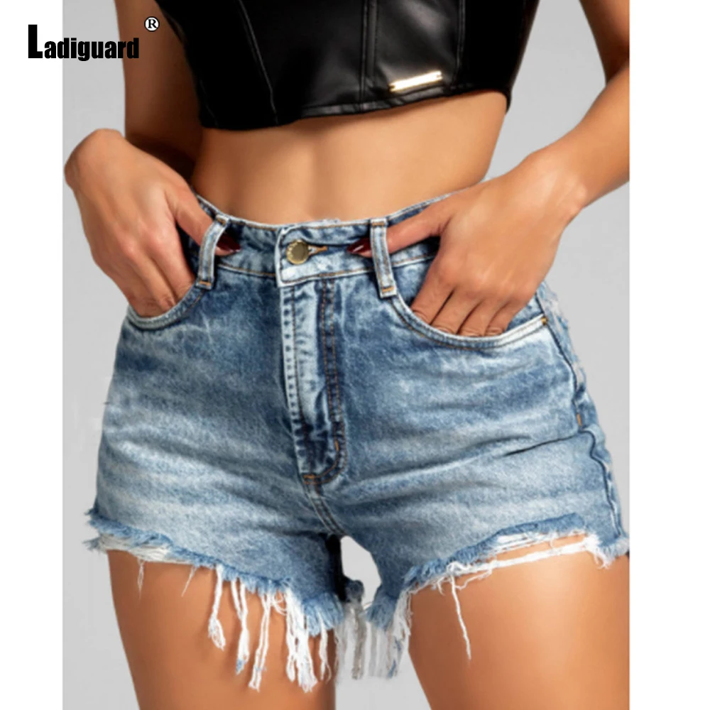 

Plus Size Women Fashion Clubwear Short Jeans Streetwear 2022 Sexy Ripped denim shorts Mid Waist Ladies Vintage Shredded hotpants