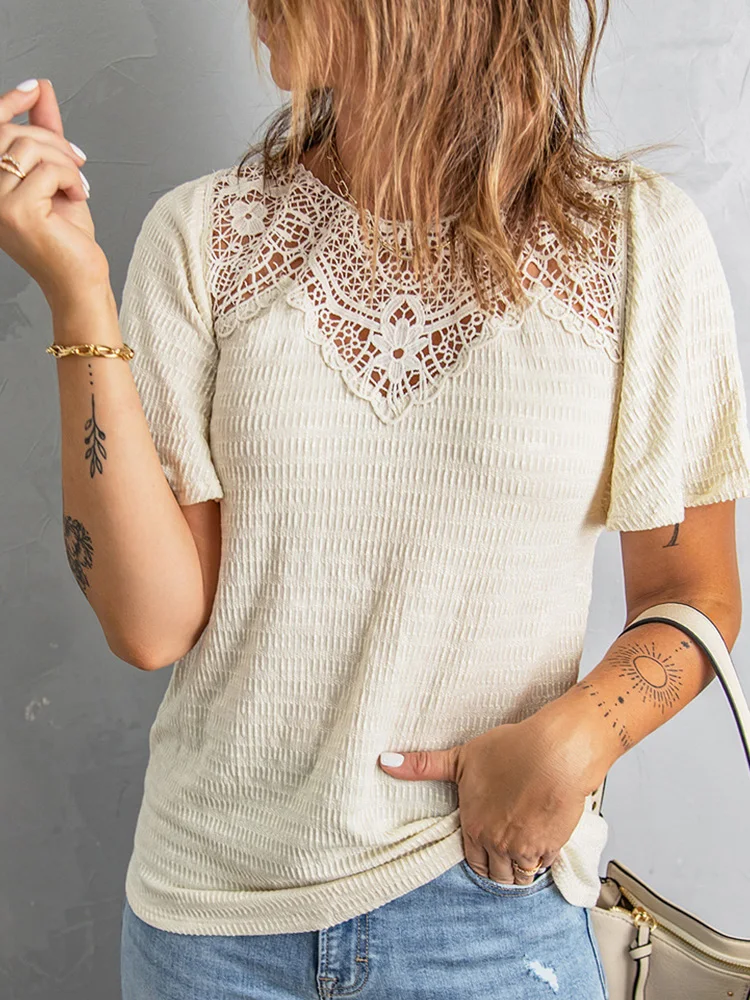 Женская блуза с коротким рукавом и вышивкой, Элегантный Повседневный пуловер составного кроя с круглым вырезом, весна-лето 2022
Женская блуза с коротким рукавом и вышивкой, Элегантный Повседневный пуловер составного кроя с круглым вырезом, весна-лето 2022