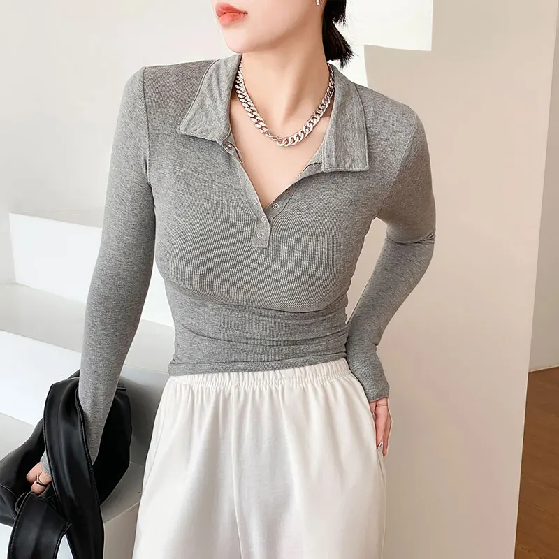 Knitted Top Women's Threaded Polo Collar Long-sleeved Base T-shirt Female Autumn And Winter Solid Color Button Pullover Sweater
Knitted Top Women's Threaded Polo Collar Long-sleeved Base T-shirt Female Autumn And Winter Solid Color Button Pullover Sweater