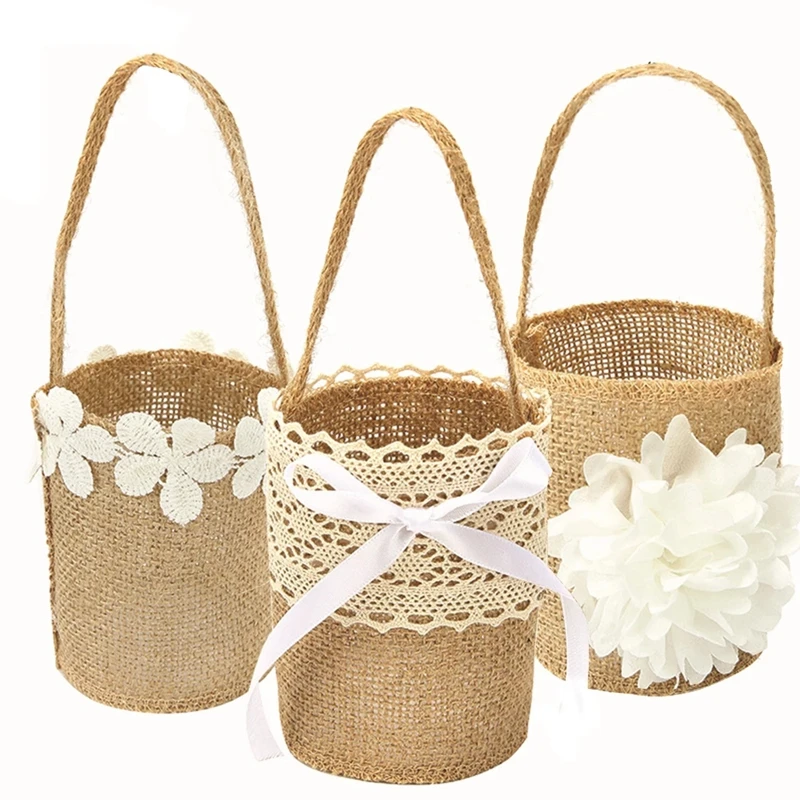 Wedding Lace Burlap Flower Basket Linen Handle for Vintage Rustic Wedding Ceremony Table Decor Baby Shower Party Candy Gifts Bag
Wedding Lace Burlap Flower Basket Linen Handle for Vintage Rustic Wedding Ceremony Table Decor Baby Shower Party Candy Gifts Bag