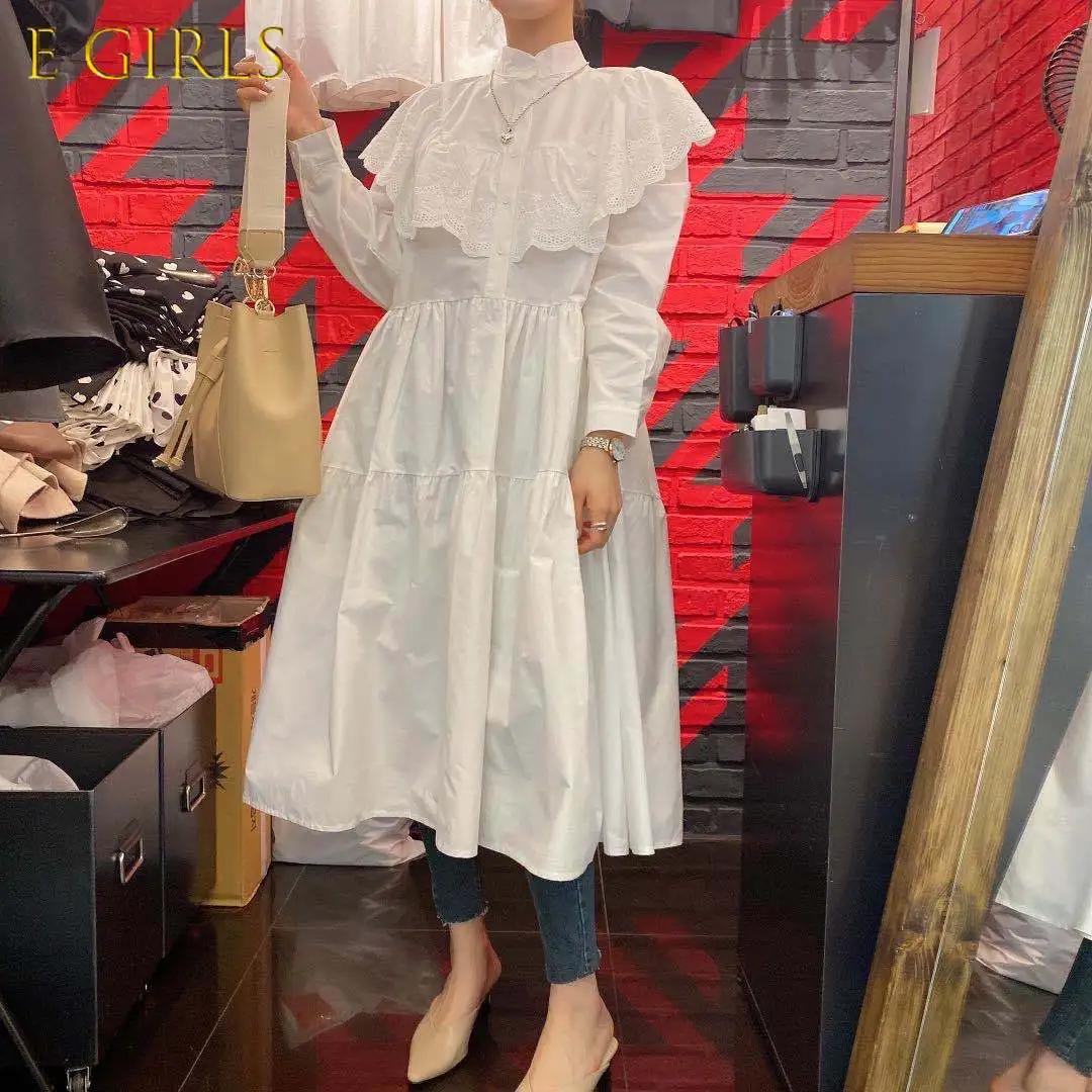 E GIRLS Sweet Lace Ruffle Patchwork Women Dress Korean Stand Neck Long Sleeve Vestidos Femme 2021 Spring A-line Dreses
E GIRLS Sweet Lace Ruffle Patchwork Women Dress Korean Stand Neck Long Sleeve Vestidos Femme 2021 Spring A-line Dreses