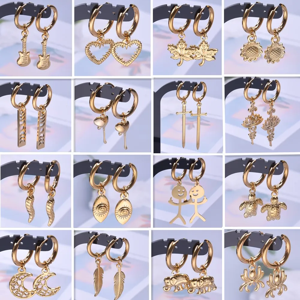 Gold Color Liquid Heart/Phase Moon/Lotus Flower Earrings For Women Men Accessories Never Fade The Sword Stainless Steel Jewelry
Gold Color Liquid Heart/Phase Moon/Lotus Flower Earrings For Women Men Accessories Never Fade The Sword Stainless Steel Jewelry