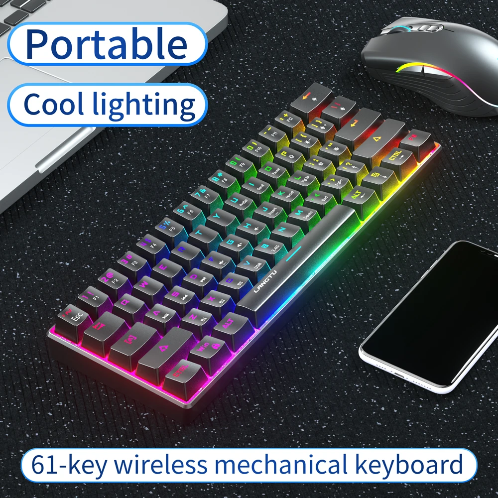 Беспроводная игровая механическая клавиатура, 61 клавиша, Bluetooth, RGB подсветка, 60% раскладка, игровая клавиатура с разъемом 2,4 ГГц для ПК, ноутбука
Беспроводная игровая механическая клавиатура, 61 клавиша, Bluetooth, RGB подсветка, 60% раскладка, игровая клавиатура с разъемом 2,4 ГГц для ПК, ноутбука