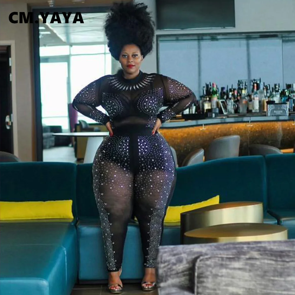 CM.YAYA Plus Size Diamonds Hot Drill Mesh See Though Women Bodycon Jumpsuit Sexy Club Romper Autumn Winter One Piece Overalls
CM.YAYA Plus Size Diamonds Hot Drill Mesh See Though Women Bodycon Jumpsuit Sexy Club Romper Autumn Winter One Piece Overalls