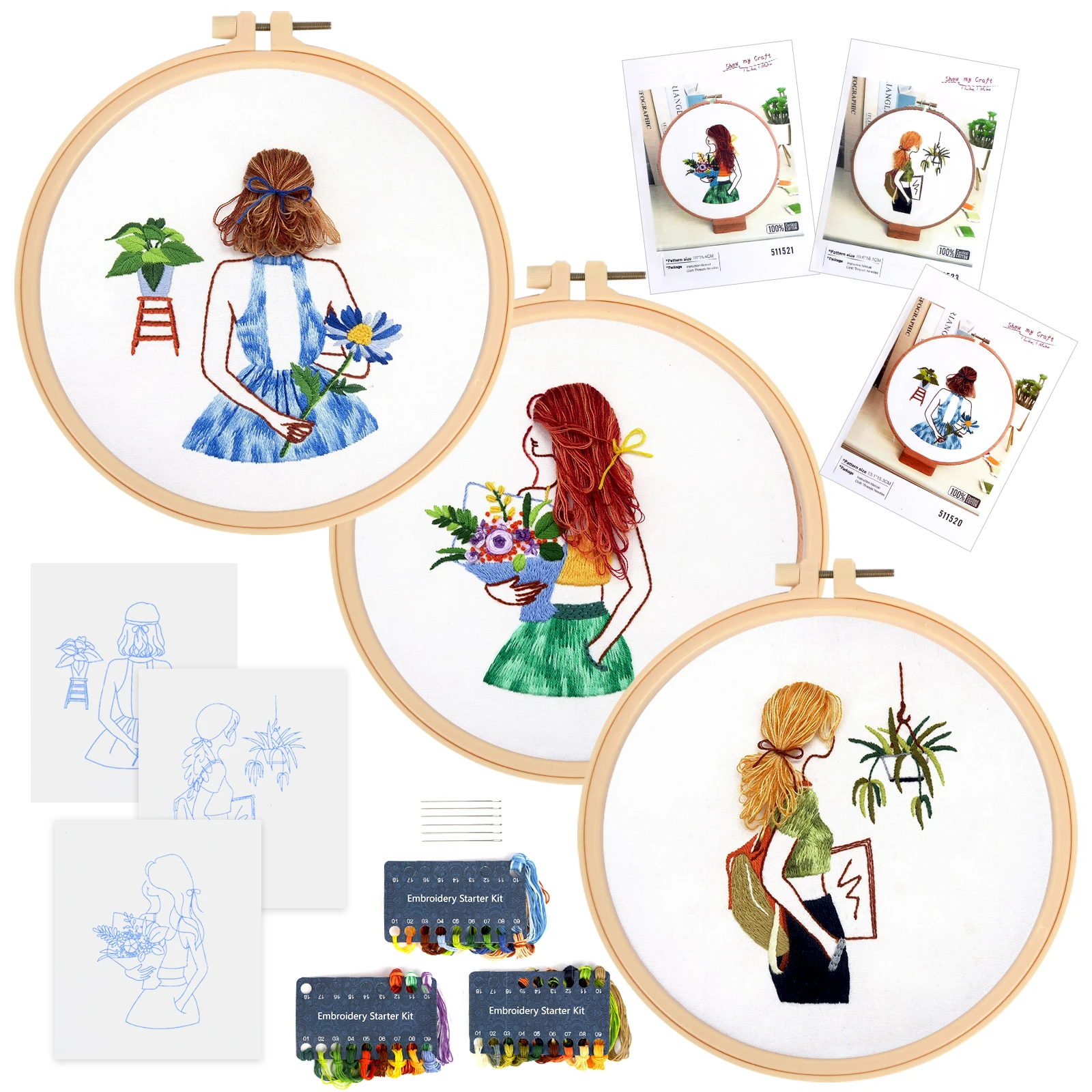 Flower Girl 3pcs DIY Embroidery Kit for Beginner with 1pcs Bamboo Hoop Cross Stitch Handicraft Sewing Art Painting Home Decor
Flower Girl 3pcs DIY Embroidery Kit for Beginner with 1pcs Bamboo Hoop Cross Stitch Handicraft Sewing Art Painting Home Decor