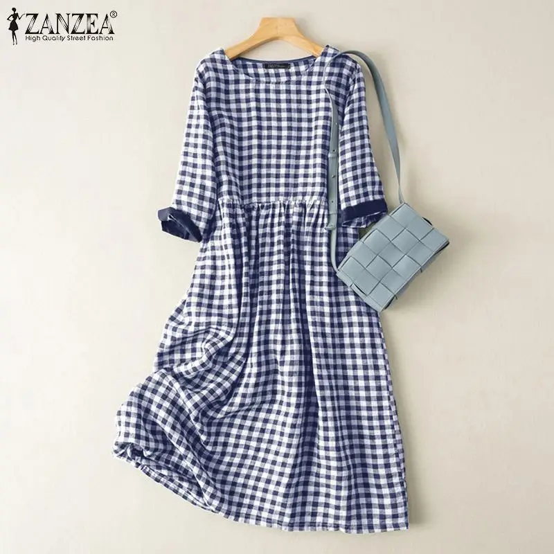 2022 Fashion Women Plaid Printed Dresses Vestido ZANZEA Summer Short Sleeve Midi Dress Oversized Casual Lady A-line Baggy Robe
2022 Fashion Women Plaid Printed Dresses Vestido ZANZEA Summer Short Sleeve Midi Dress Oversized Casual Lady A-line Baggy Robe