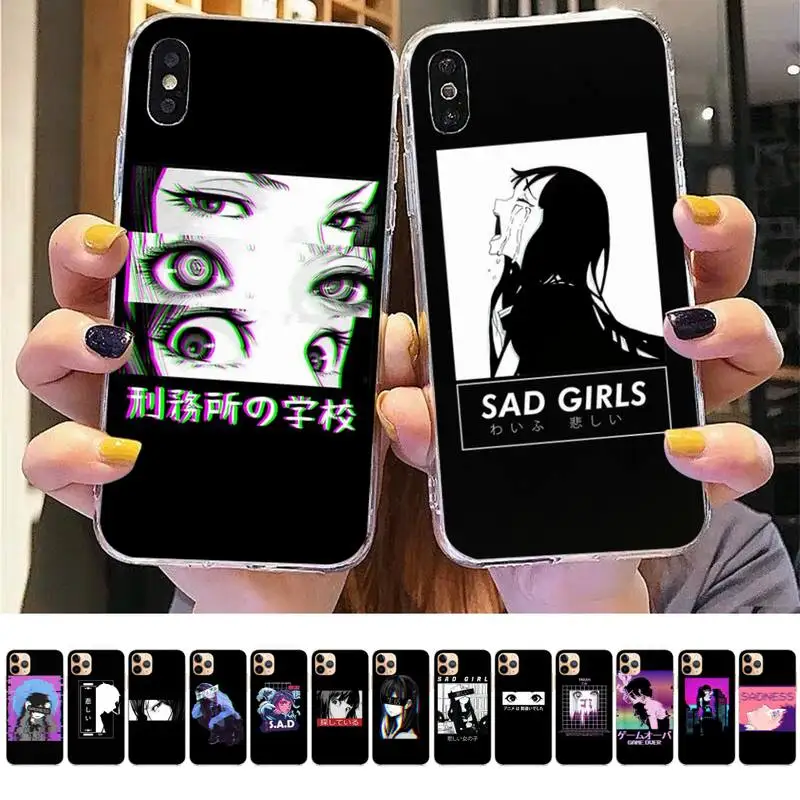 

MaiYaCa Sad Japanese Anime Phone Case for iPhone 11 12 13 mini pro XS MAX 8 7 6 6S Plus X 5S SE 2020 XR cover