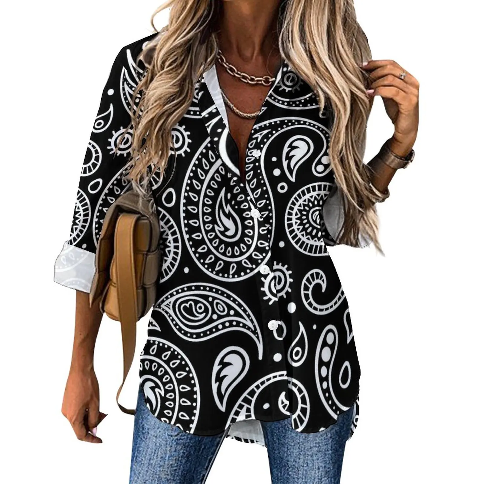 Paisley Design Blouse Women Black and White Basic Loose Blouses Autumn Long-Sleeve Retro Shirt Graphic Top Large Size
Paisley Design Blouse Women Black and White Basic Loose Blouses Autumn Long-Sleeve Retro Shirt Graphic Top Large Size