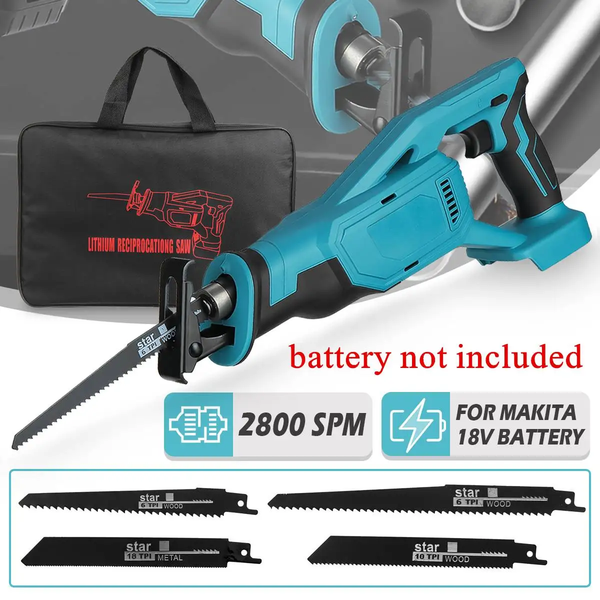 Electric Cordless Reciprocating Saw 18V Saber Saw without Battery Only Saw Blades Metal Wood Pipe Cutting Tool for Makita 18V
Electric Cordless Reciprocating Saw 18V Saber Saw without Battery Only Saw Blades Metal Wood Pipe Cutting Tool for Makita 18V
