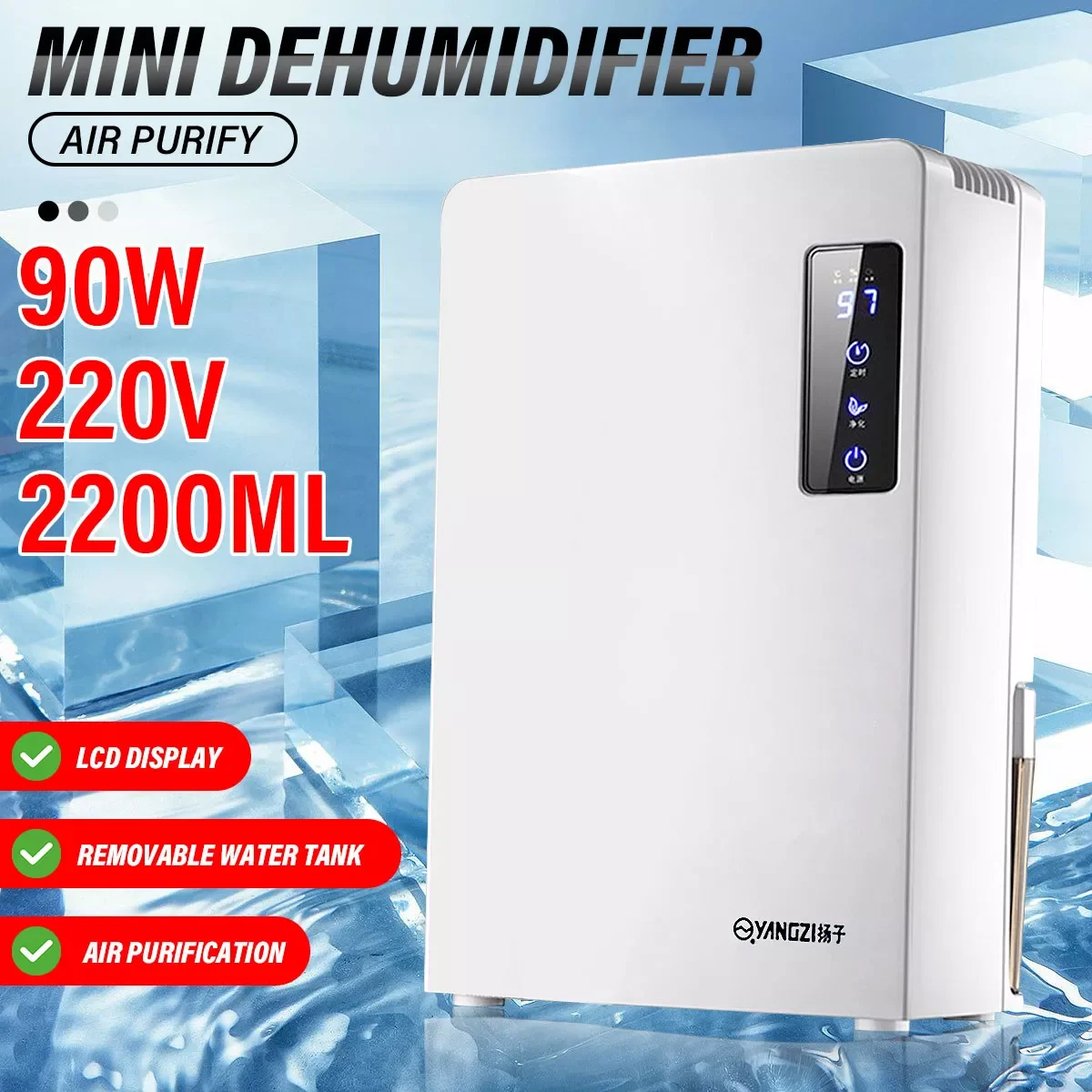2200ML Electric Dehumidifier Air Dryer Multifucntion Air Purifier Smart Touch Home Mute LED Screen Double Drainage System Home
2200ML Electric Dehumidifier Air Dryer Multifucntion Air Purifier Smart Touch Home Mute LED Screen Double Drainage System Home