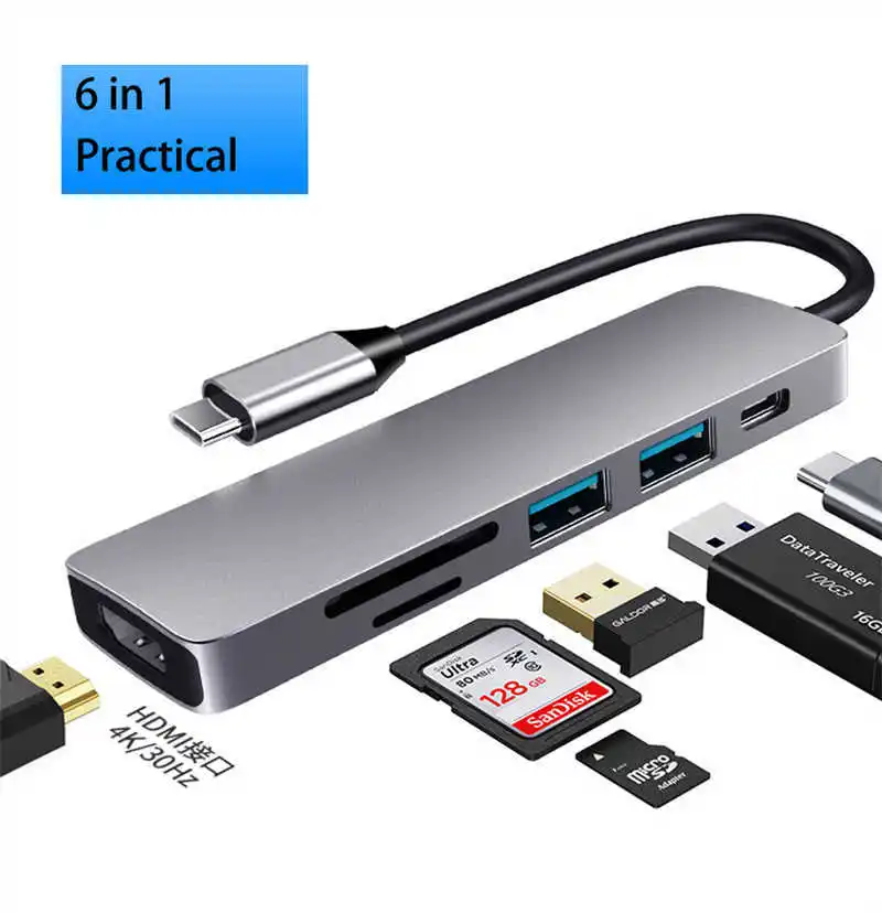 Portable USB Docking Station, 6-in-1 HUB, HDTV, SD, TF, PD, Cell Phone, PC, C Type
Portable USB Docking Station, 6-in-1 HUB, HDTV, SD, TF, PD, Cell Phone, PC, C Type