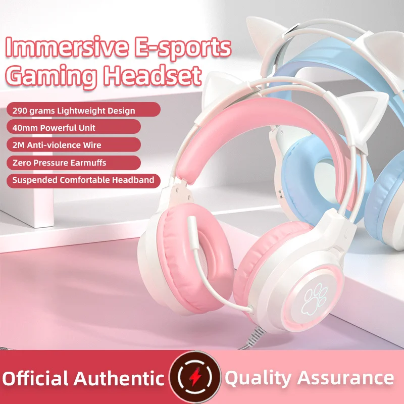 New Arrivals SY-G35 Wired Cat Ear Headphones RGB Lighting 360° Noise Canceling Mic HiFi Sound Quality PC Laptop Gaming Headset
New Arrivals SY-G35 Wired Cat Ear Headphones RGB Lighting 360° Noise Canceling Mic HiFi Sound Quality PC Laptop Gaming Headset