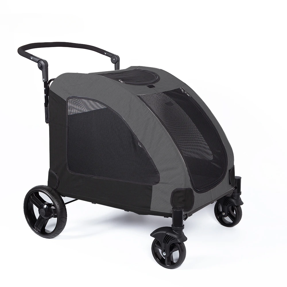 

4 Wheel Dog Stroller For Large Or 2 Dogs Foldable Travel Carriage Quick Installation Pet Stroller Wheeled Pet Carrier