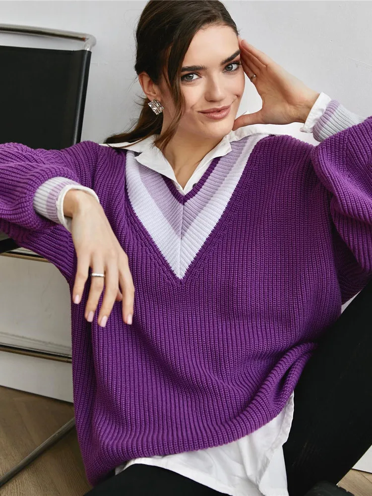 Women's striped knitting sweater Autumn winter new Ladies Oversize warm loose pullover thickened V-neck versatile sweater female
Women's striped knitting sweater Autumn winter new Ladies Oversize warm loose pullover thickened V-neck versatile sweater female