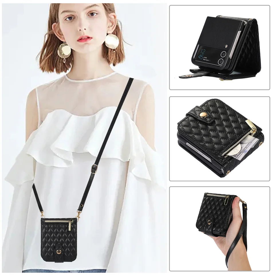 Galaxy Z Flip 4 3 5G Lanyard Crossbody Rhombic Card Wallet Shoulder Strap Case For Samsung Z Flip4 Flip3 Luxury leather Cover
Galaxy Z Flip 4 3 5G Lanyard Crossbody Rhombic Card Wallet Shoulder Strap Case For Samsung Z Flip4 Flip3 Luxury leather Cover