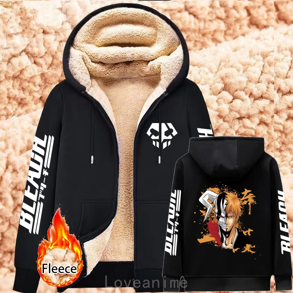 

Anime BLEACH Jackets Men Thicken Fleece Zip Up Hoodies Winter Lambswool Warm Sweatshirts Men Streetwear Fleece Coats Tops