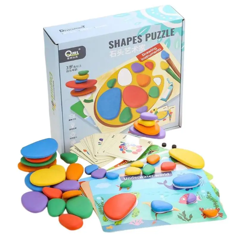 

Набор радужных камней, пазл-головоломка из булыжника, игрушка для ранней математической активности, галька и заполняющие карты для активности, игрушка, искусственный стол