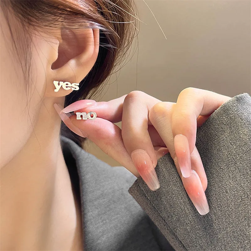 

YES And No Stud Earrings Fashion Funny Creative Jewelry For Women Party Gifts 2022 New Trendy Asymmetric Simple Punk Accessories