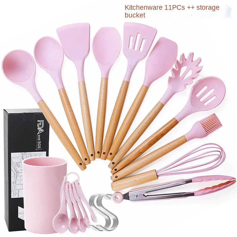 Набор силиконовых кухонных принадлежностей, антипригарные термостойкие аксессуары с деревянной ручкой, контейнер для хранения
Набор силиконовых кухонных принадлежностей, антипригарные термостойкие аксессуары с деревянной ручкой, контейнер для хранения