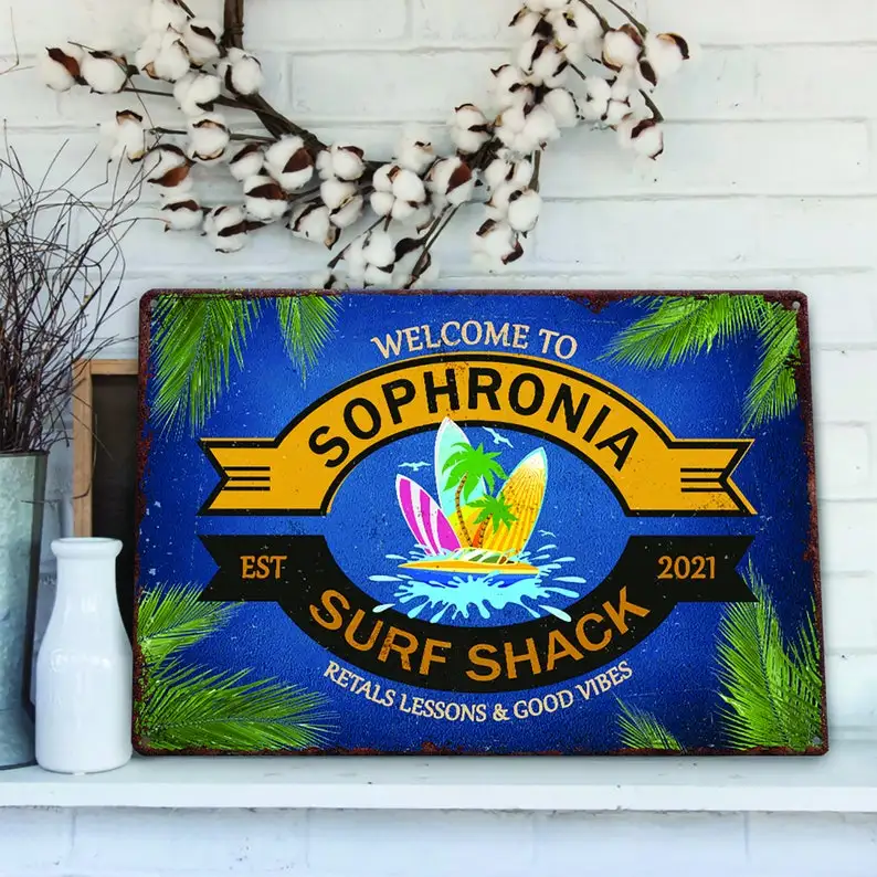 Personalized Surf Shack Sign Rentals Lessons & Good Vibes Lounge Beach Decoration for Bars, Surf Shop Retro Style Printed Me
Personalized Surf Shack Sign Rentals Lessons & Good Vibes Lounge Beach Decoration for Bars, Surf Shop Retro Style Printed Me