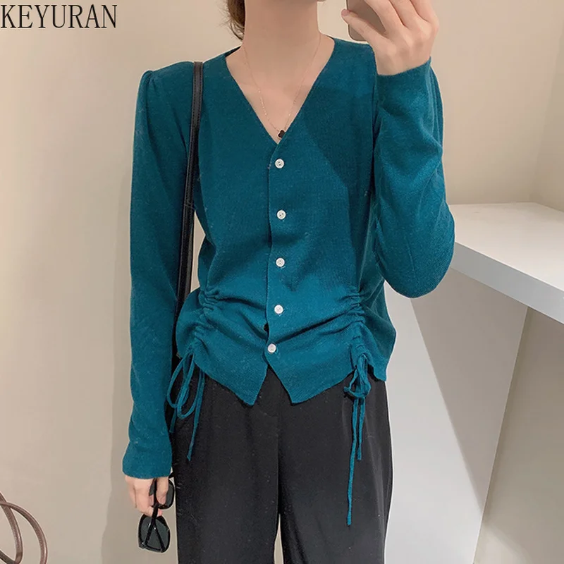 Cardigan Women's 2022 Spring Autumn New Korean Solid Drawstring V-neck Long-sleeved Single Breasted Knitted Sweater Jacket Tops
Cardigan Women's 2022 Spring Autumn New Korean Solid Drawstring V-neck Long-sleeved Single Breasted Knitted Sweater Jacket Tops
