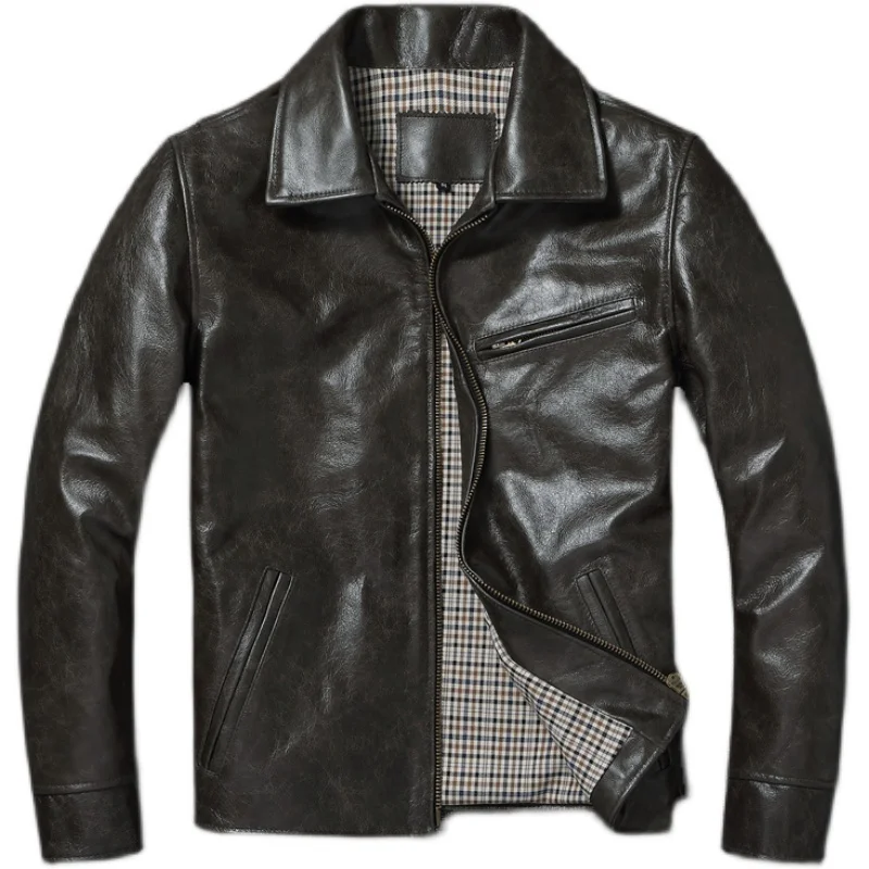 Genuine Leather Top Layer Cowhide Leather Jacket Men's Slim Fit Oil Wax Cow Leather Coat Spring Autumn Men Leather Jacket
Genuine Leather Top Layer Cowhide Leather Jacket Men's Slim Fit Oil Wax Cow Leather Coat Spring Autumn Men Leather Jacket