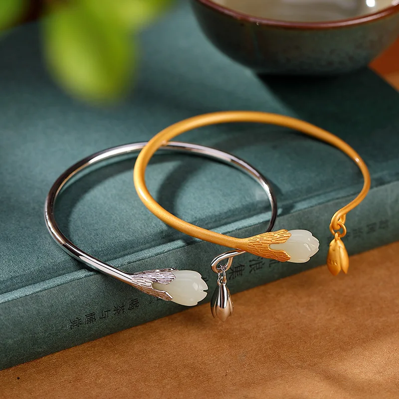 Uglyless 100% Real Solid 990 Pure Silver Flower Charms Open Bangles for Women Jade Magnolia Bangle Ethnic Bracelets Fine Jewelry
Uglyless 100% Real Solid 990 Pure Silver Flower Charms Open Bangles for Women Jade Magnolia Bangle Ethnic Bracelets Fine Jewelry