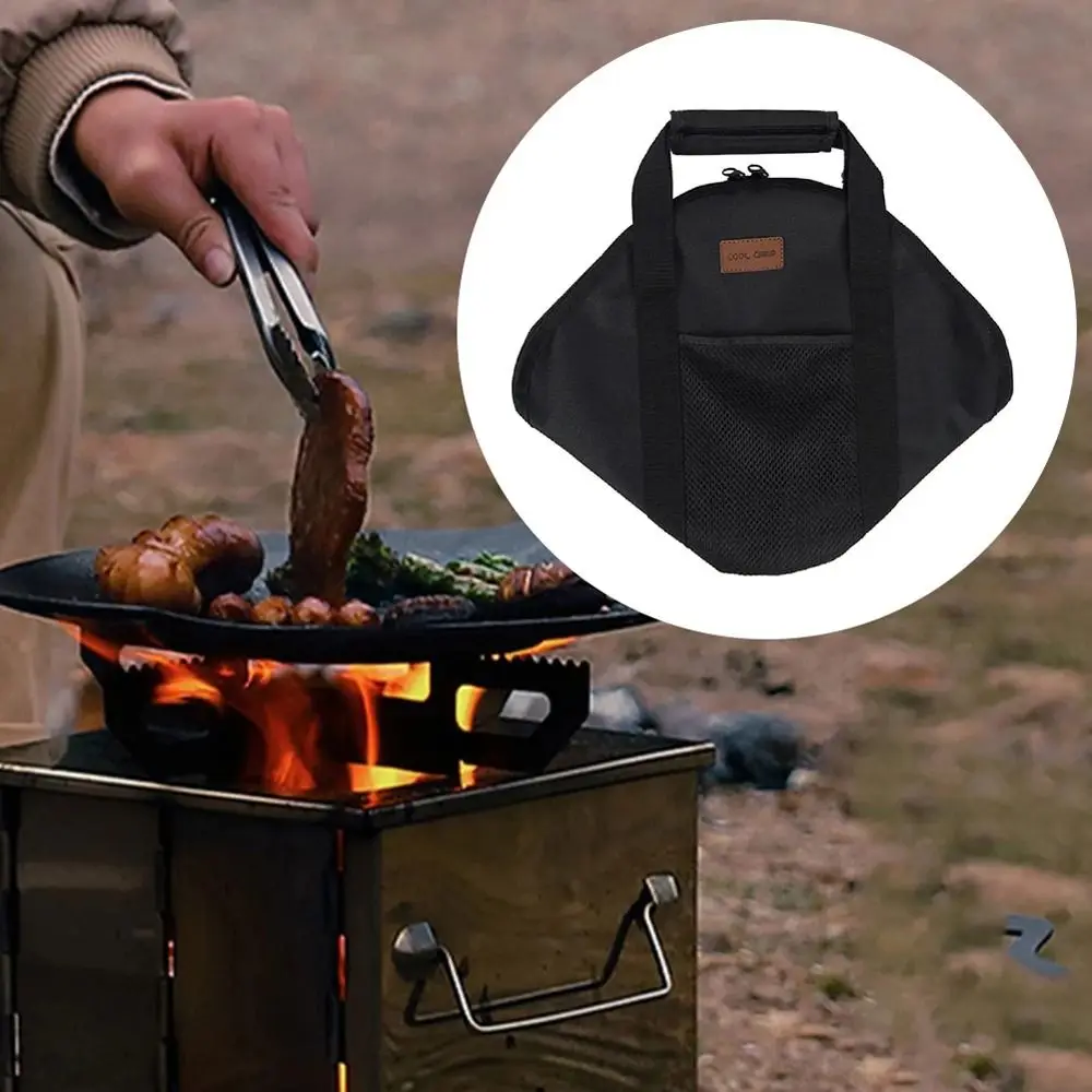 

600D Oxford Frying Pan Bag Case Grill Plate Carry Bag Wear-resistant Side Pocket Outdoor BBQ Tools Beach Picnic BBQ Suppiles