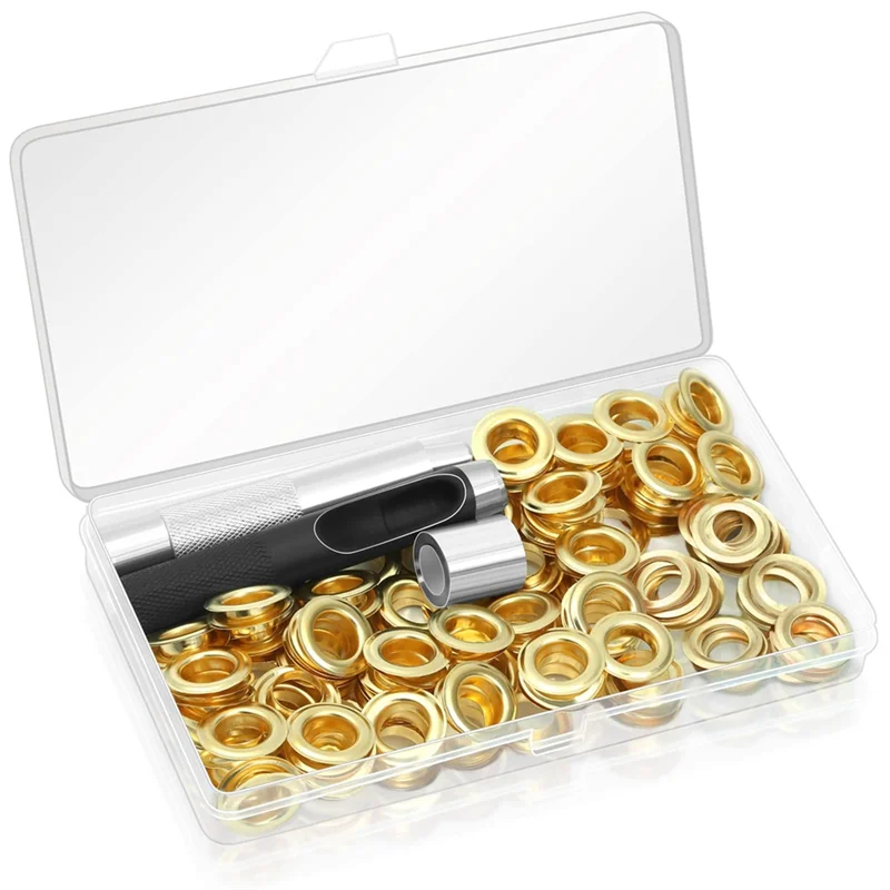 120 Sets Grommet Eyelets Tool Kit Grommet Kit 1/2 Inch Eyelets with Tools and Storage Box Gold
120 Sets Grommet Eyelets Tool Kit Grommet Kit 1/2 Inch Eyelets with Tools and Storage Box Gold