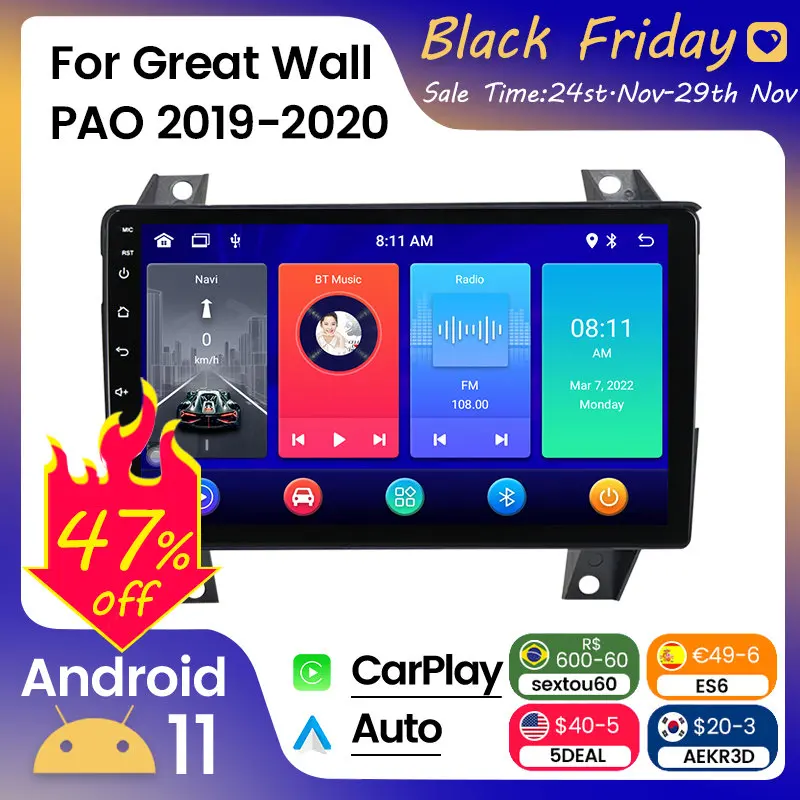 Car Stereo Radio For Great Wall PAO 2019-2020 Multimedia Player Android 11 8G 128G 2DIN Headunit Carplay+Auto WIFI RDS 4G DSP
Car Stereo Radio For Great Wall PAO 2019-2020 Multimedia Player Android 11 8G 128G 2DIN Headunit Carplay+Auto WIFI RDS 4G DSP