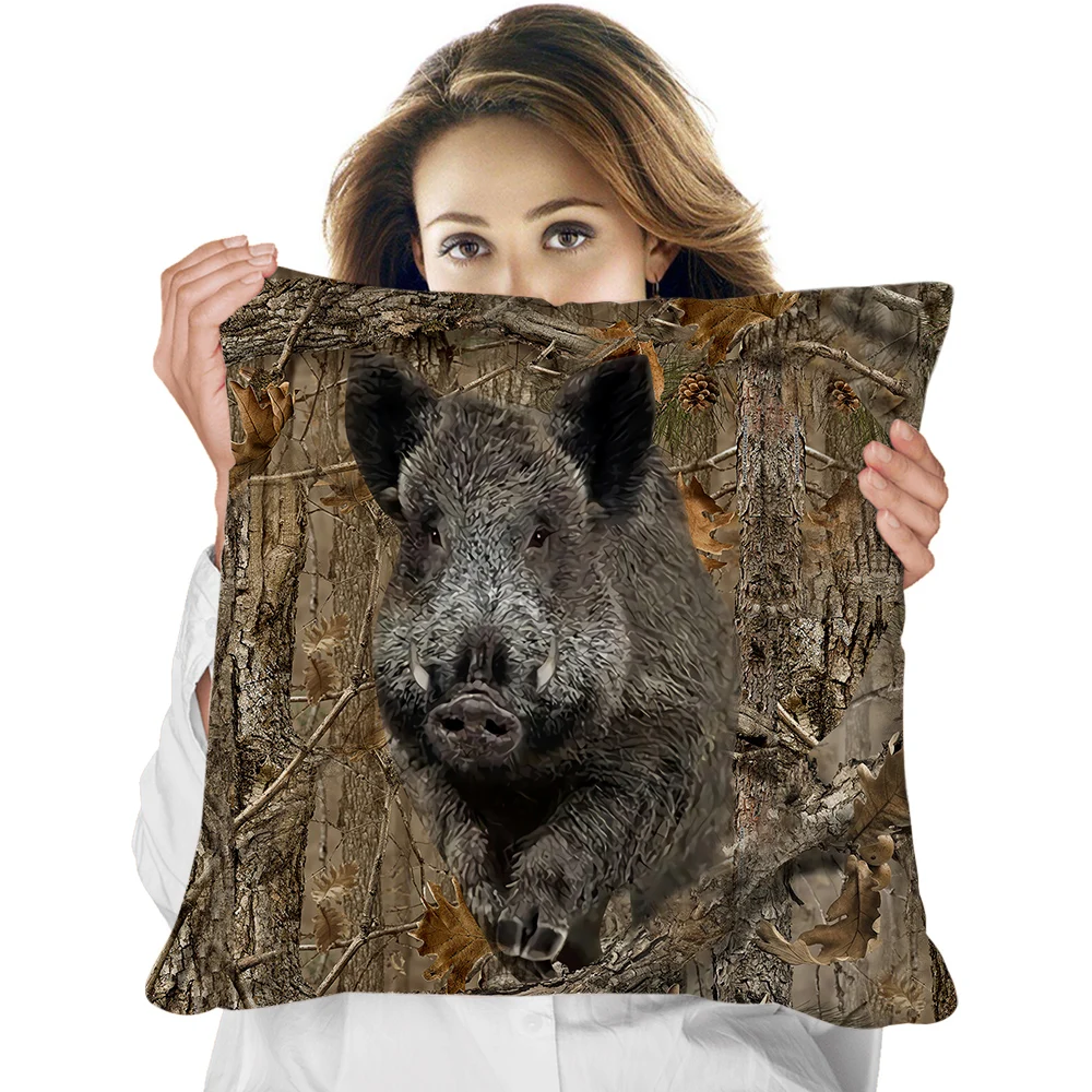 

Animal Pillowcase Beautiful Wild Boar Hunting Double Side 3D Printed Cushion Cover for Home Decor Funny Throw Pillowcase