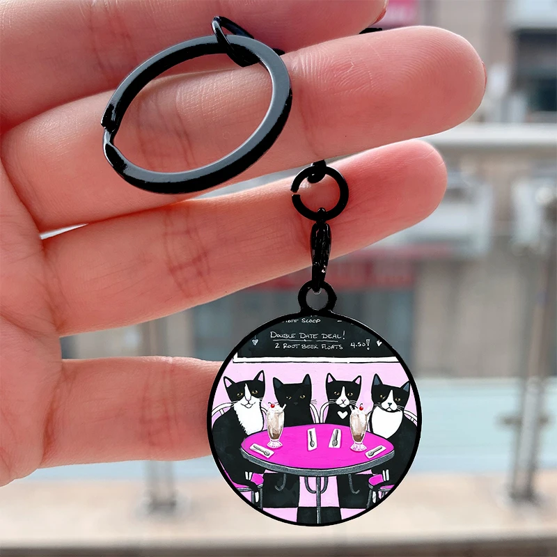 Fashion Cats At The Ice Cream Shop Key Tag Motorcycles Cars Backpack Chaveiro Keychain For Friends Key Ring Gifts Accessories
Fashion Cats At The Ice Cream Shop Key Tag Motorcycles Cars Backpack Chaveiro Keychain For Friends Key Ring Gifts Accessories