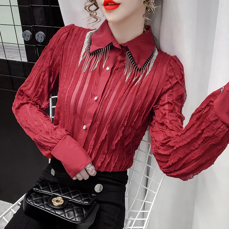 Chiffon Women's Blouse Casual Polo Sexy Shirt Striped Spring Autumn Long Sleeve Top Fashion Korean Style Female Clothing
Chiffon Women's Blouse Casual Polo Sexy Shirt Striped Spring Autumn Long Sleeve Top Fashion Korean Style Female Clothing