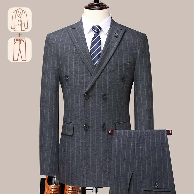 (Jacket Pants) Luxury Authentic New Men's Stripes Double Breasted Suit Wedding Groom Party Prom Tight Clothing
(Jacket Pants) Luxury Authentic New Men's Stripes Double Breasted Suit Wedding Groom Party Prom Tight Clothing