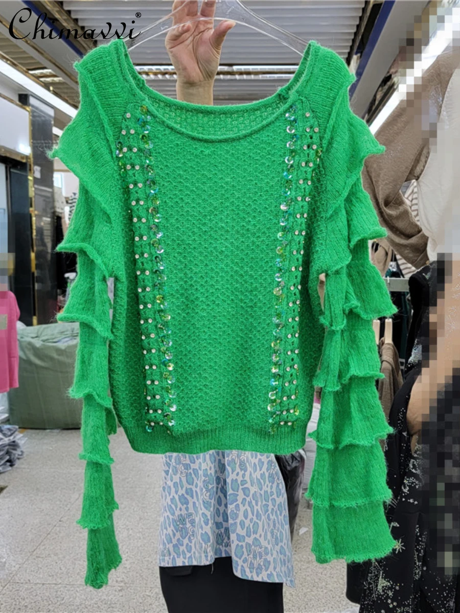 Ladies Fashion Sweet Beads Ruffled Pullover Round Neck Sweater 2022 New Women's Elegant Loose Lazy Style Long Sleeve Knitted Top
Ladies Fashion Sweet Beads Ruffled Pullover Round Neck Sweater 2022 New Women's Elegant Loose Lazy Style Long Sleeve Knitted Top
