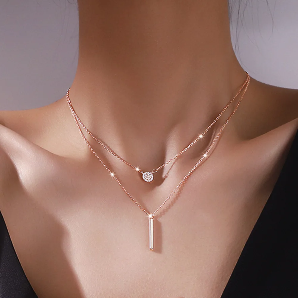 

Korean Fashion Double Layered Chain Necklaces for Women Geometric Long Collarbone Chain Necklace Choker Vintage Jewelry Collares