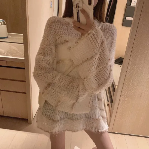 2021 Fall New All-match Mid-length Apricot Sweater Korean Fashion Hollow Striped Knitwear Female Winter Long Sleeve Sweater
2021 Fall New All-match Mid-length Apricot Sweater Korean Fashion Hollow Striped Knitwear Female Winter Long Sleeve Sweater