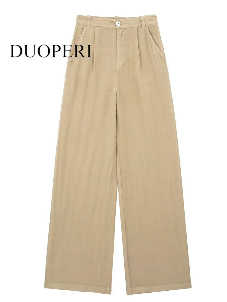 

Брюки DUOPERI женские плиссированные, модные прямые штаны цвета хаки, на молнии спереди, винтажные шикарные брюки полной длины с завышенной талией