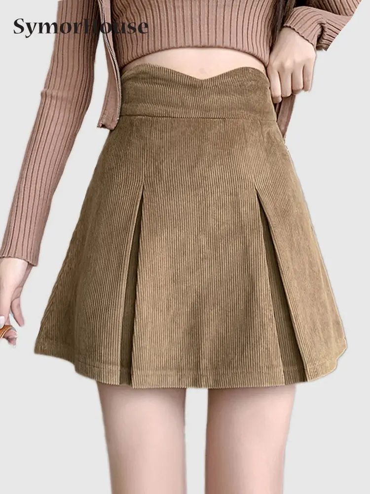 

Женская Вельветовая мини-юбка А-силуэта, плиссированная повседневная юбка-годе с завышенной талией и запахом на бедрах, Новинка осени 2022