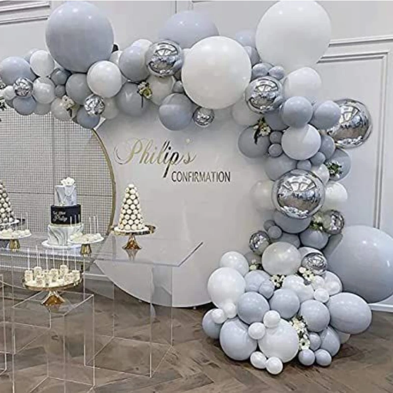 Maca off-white silver aluminum foil balloon garland set baby baptism neutral birthday party decoration
Maca off-white silver aluminum foil balloon garland set baby baptism neutral birthday party decoration