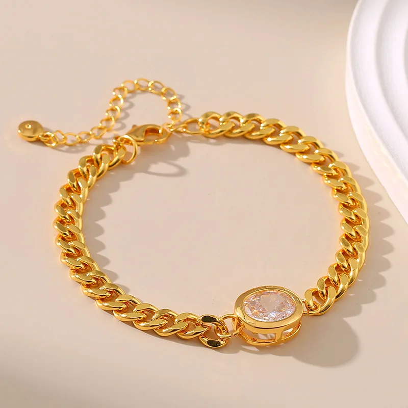 

CCGOOD Ellipse Zircon Punk Style Cuban Bracelet for Women Gold Plated 18 K High Quality Minimalist Girl Jewelry Pulseras Mujer